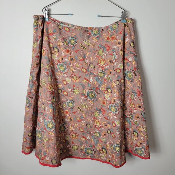 Boden Size 18 Long Peach Floral Lined Midi Skirt Side Zip A-Lone Cotton - Picture 2 of 8